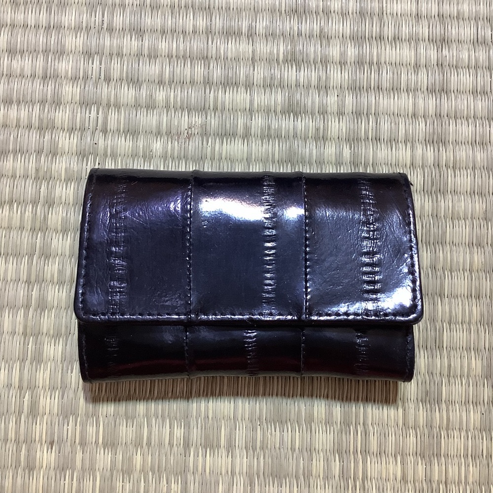 Black Genuine Eel Skin 6-Ring Key Case Holder Wallet Trifold